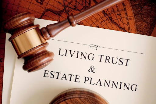 Living Trust & Estate Planning document with a wooden gavel.